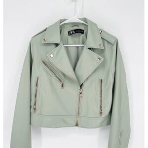 Zara Women's Light Green Leather Jacket